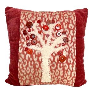 Handmade Red Creme Velvet Throw Decor Pillow Tree Leopard Animal Print Buttons